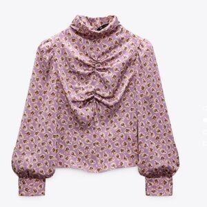 ZARA Lavender Floral Ruched Top
